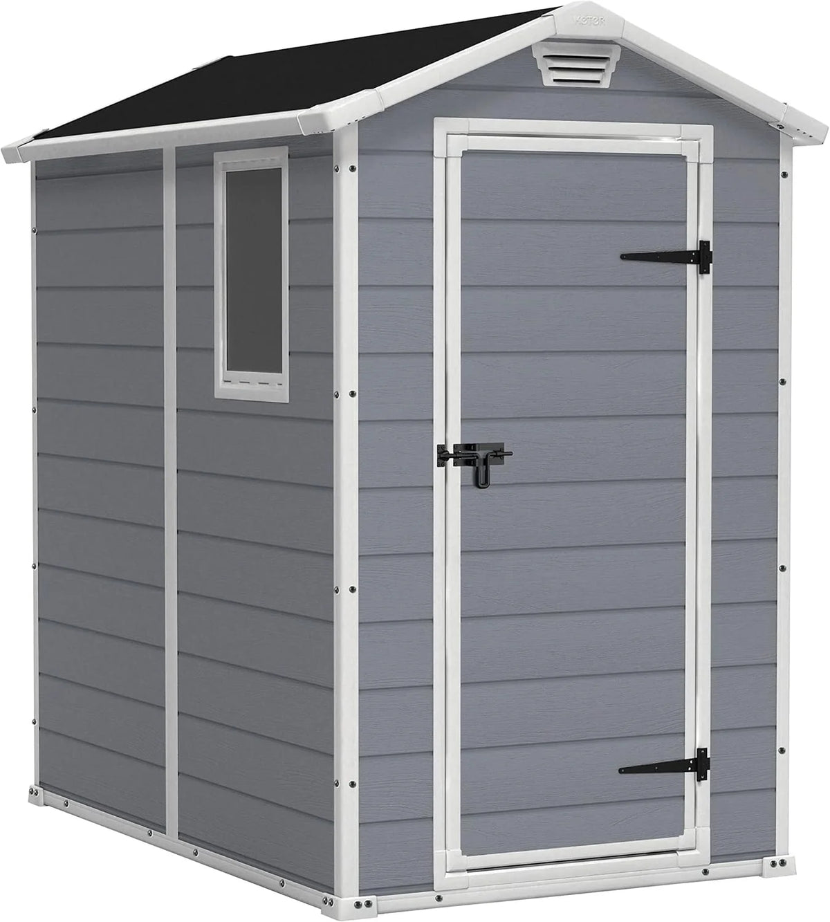 2026 Keter Manor 4X6 - Caseta de jardín, 130x192x198cm y 2,2m2, Suelo, Sistema de ventilación, Puerta y Ventana, Resistente al Agua, Color Gris