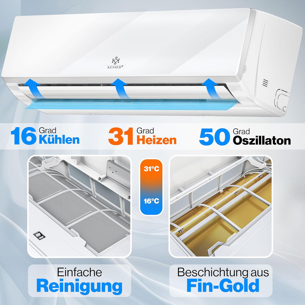 KESSER® Klimaanlage Set Split, WiFi/App Funktion Klimagerät, Kühlen A++/Heizen A+, 18000 BTU/h (5.300W) sehr leise, Kältemittel R32, Fernbedienung, Timerfunktion, Montagematerial, Weiß