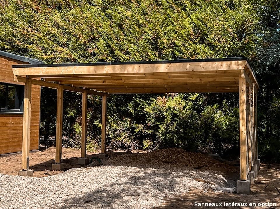 Holz-Carport CASTELLANE 558X555 Integrierte Bodenplatte - Holzdach + Bitumenpappe - Carport - Autoklav - 2 Autos