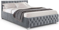 Juskys Polsterbett Nizza 120x200 cm Samt mit Stauraum, LED Beleuchtung & Lattenrost - Chesterfield Steppung & Kopfteil - Bett Bettgestell - Grau