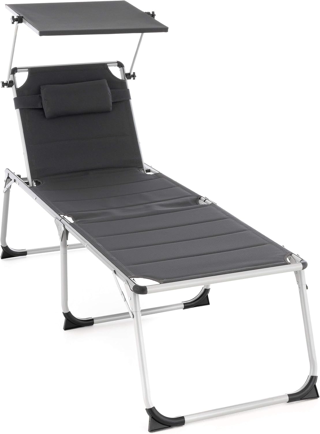 Nexos Trading XXL Senioren-Liege extra hoch für Senioren Gartenliege Sonnenliege Liegestuhl Klappliege –Gartenstuhl aus Aluminium & Textilene – Farbe dunkelgrau