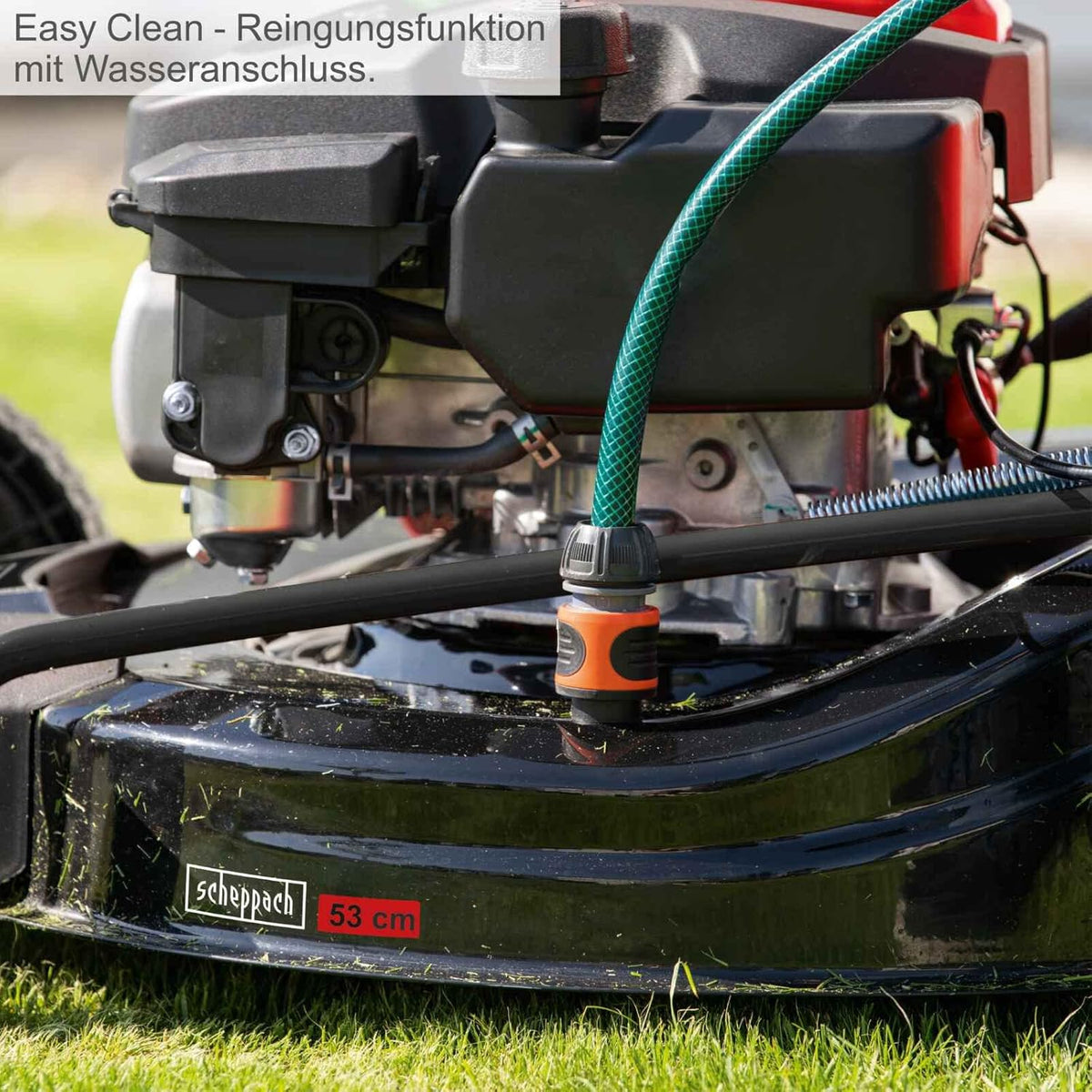 Scheppach Benzin Rasenmäher MS225-53 mit Radantrieb | 53cm Schnittbreite | 65L Fangbox | Höhenverstellung 7 Stufen | Seitenauswurf & Reinigungsfunktion | Mulchmäher | inkl. Motoröl & Ersatzmesser