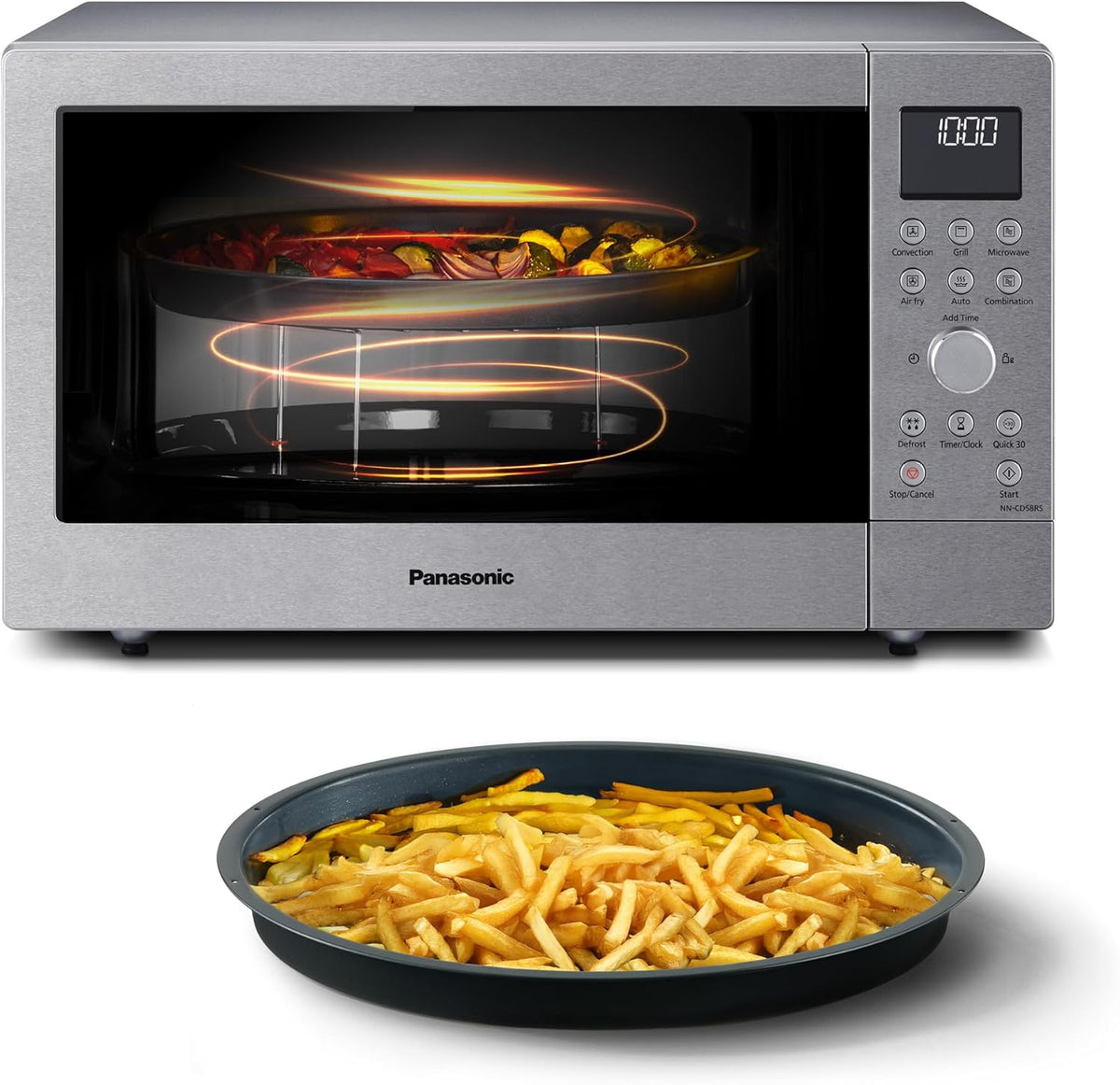 Panasonic NN-CD58RSEPG 27L 4-in-1 Kombi-Mikrowelle mit Airfryer Modus und Garkorb, 1000W Inverter, 1300W Grill, Umluft, 19 Automatikprogramme, Edelstahl