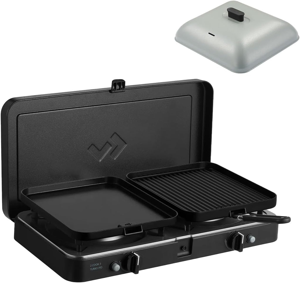 CADAC - 2 Cook 3 Turbo Deluxe und Universelle Grillkuppel - Gas Tischgrill mit 2 Brennern und Aluminium Grilldeckel - Outdoor Campinggrill Set mit Piezo-Zündung und Flammenausfallsicherung - 50mBar