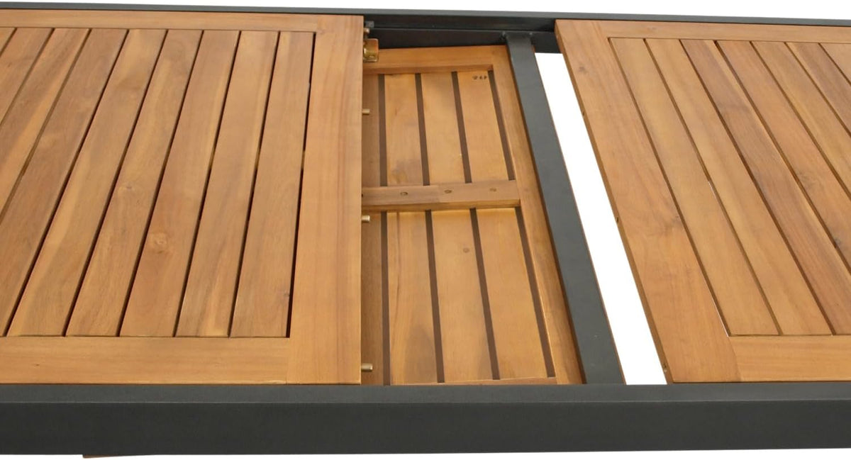 DEGAMO Gartentisch Ausziehtisch Milos 150/200x90cm, Aluminium anthrazit + Akazienholz geölt, Outdoor, FSC®-Zertifiziert