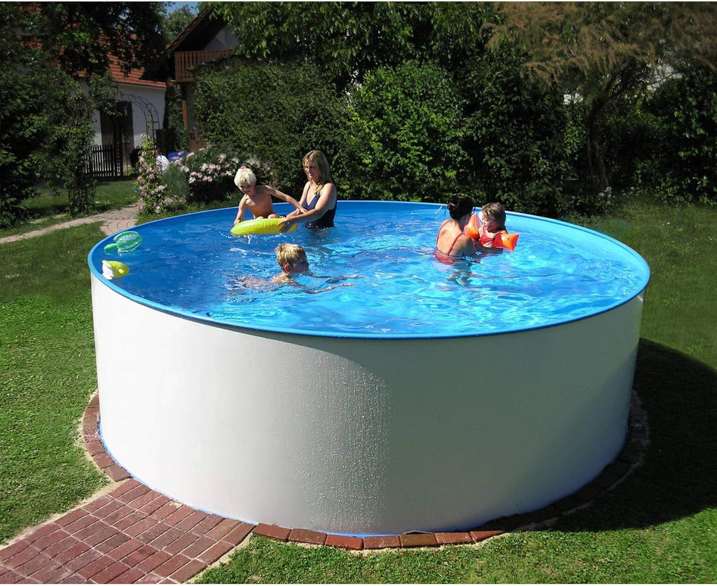 Planet Pool Stahlwandpool Set rund Bologna 200x120 cm, Stahl 0,6 mm weiß, Folie 0,6 mm blau, Einhängebiese