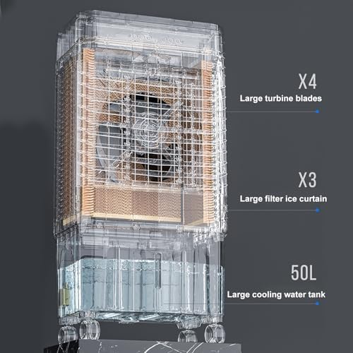 Industrieller Verdunstungskühler, 4500 CFM Luftzirkulator mit 13 Gallonen-Tank, 3-Gang-beweglicher Nebelventilator für Garage, Werkstatt, Terrasse und große Außenbereiche