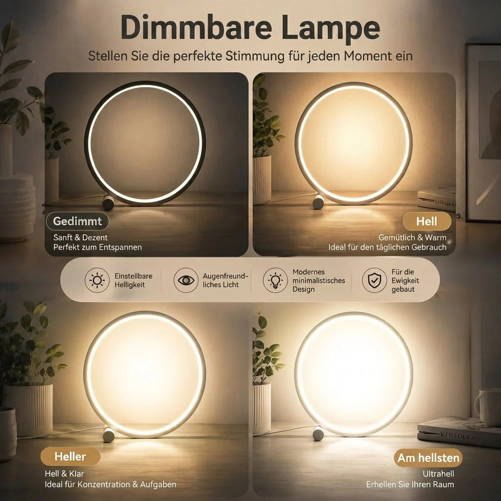 Dimmbare LED Tischlampe | Kreislicht