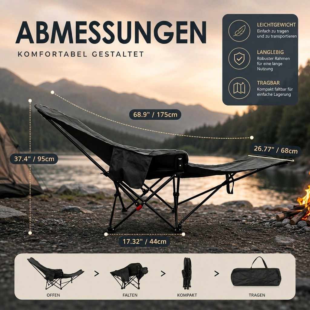 Faltbarer Campingstuhl mit Fußstütze | Rastkron
