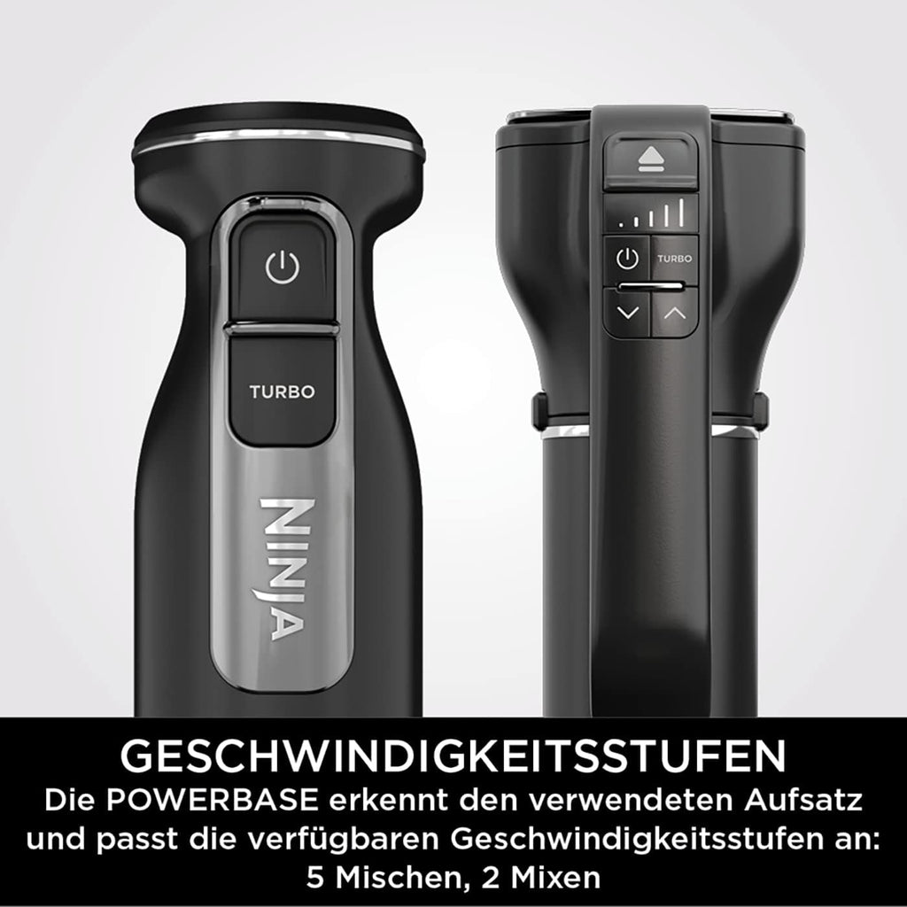 Ninja Foodi 3-in-1 Stabmixer, Handmixer & Zerkleinerer, Stufenweise Anlauf, 2 Misch- und 5 Rührgeschwindigkeiten zum Zerkleinern, Mischen, Kneten und mehr, spülmaschinenfest, 850W, Schwarz CI100EU