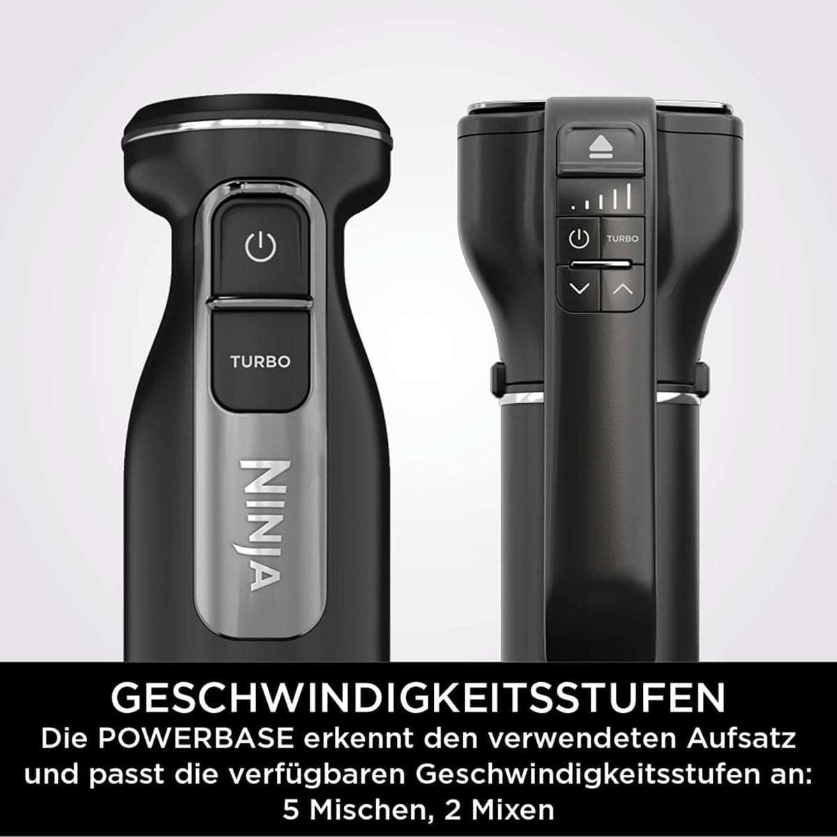 Ninja Foodi 3-in-1 Stabmixer, Handmixer & Zerkleinerer, Stufenweise Anlauf, 2 Misch- und 5 Rührgeschwindigkeiten zum Zerkleinern, Mischen, Kneten und mehr, spülmaschinenfest, 850W, Schwarz CI100EU