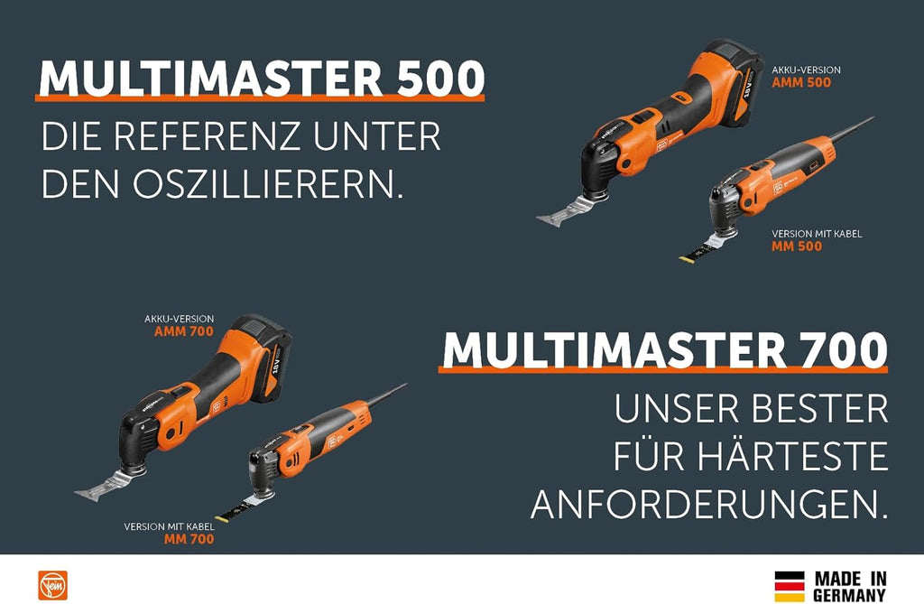 FEIN Multimaster MM 700 Max Top, Unser bestes MultiTool mit 60 Zubehören zum Sägen, Schleifen, Schneiden , 450 W, Anti-Vibrationssystem, Aufnahme StarlockMax, QuickIN Werkzeugwechsel