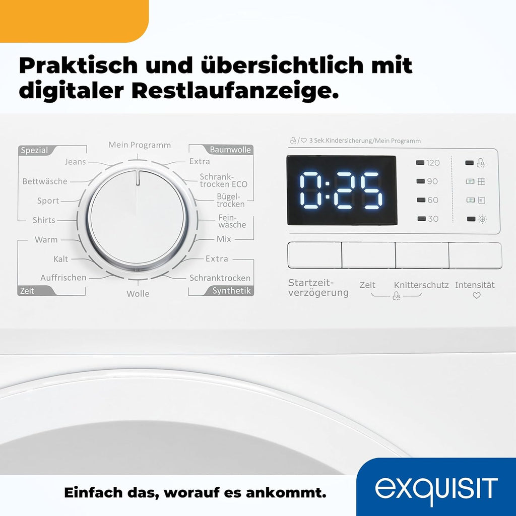 Exquisit Wärmepumpentrockner, 8kg Trockner mit 16 Programmen, Startzeitvorwahl, Knitterschutz, TWP803-030E weiss