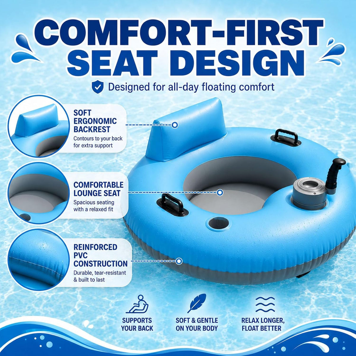 Elektrisch Aufblasbare Poolliege Mit 50-W-Motor, Elektrischer Schwimmstuhl/Flut, 360° Drehbar, Aus PVC, In 3 Minuten Aufgeblasen, Für Pool, See, Meer Und Wasserpark