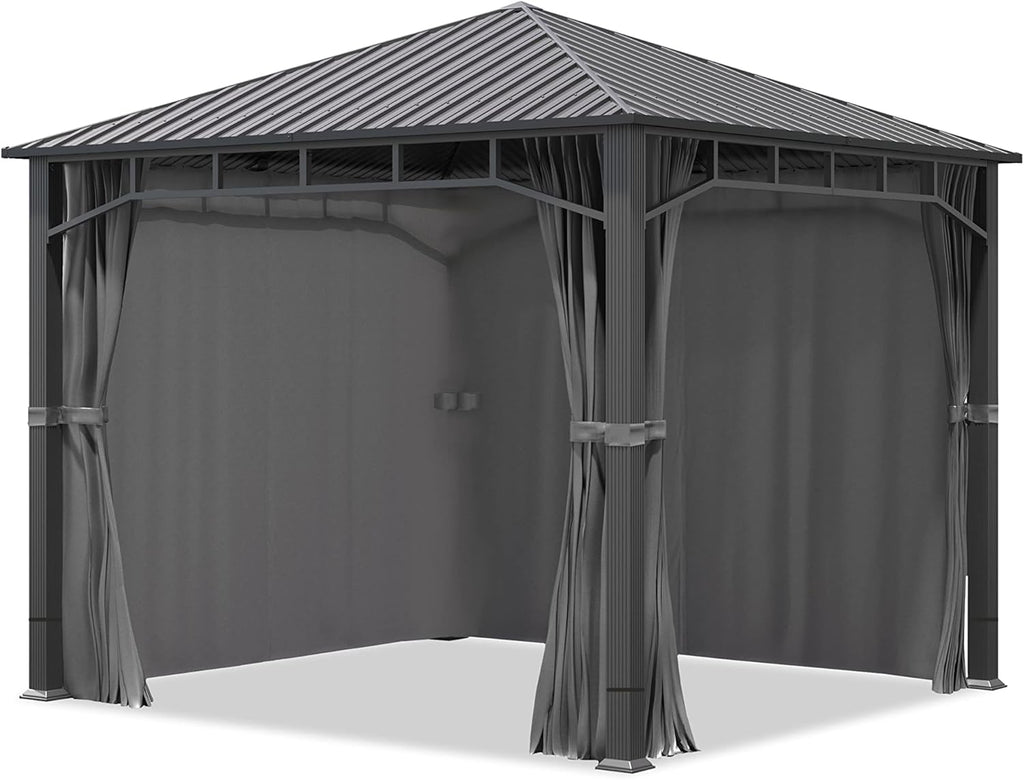 TOOLPORT Gartenpavillon 3x3 m Stahldach Hardtop 4 Seitenteile in Grau, Pfosten 9x9 cm