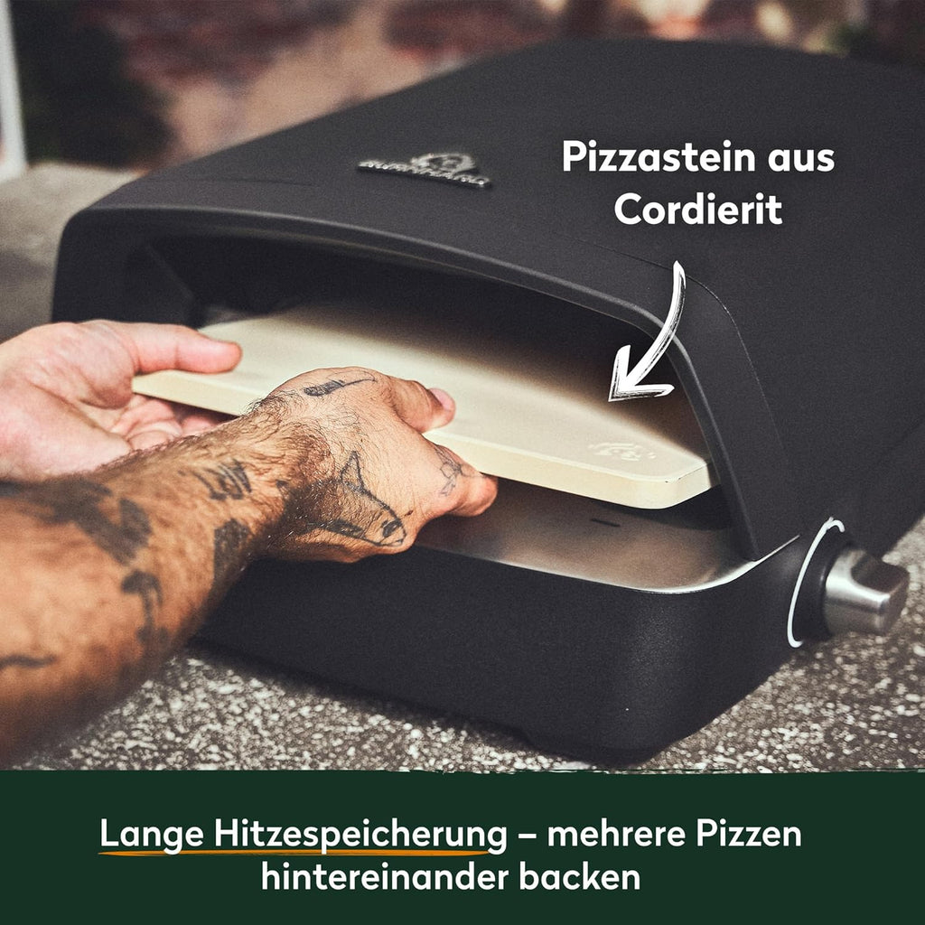 BURNHARD® Gas Pizzaofen - TONY, 450 °C, Tragbarer 5,9 kW Outdoor Ofen für Pizza (58,5 x 47,7 x 24,8 cm) inkl. Cordierit-Pizzastein, geeignet für Terrasse, Balkon und Garten