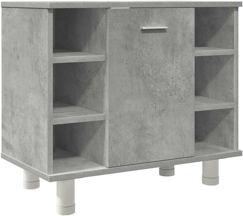 4-TLG. Badmöbel-Set Betongrau Holzwerkstoff,Badmöbelset, Badezimmerschrank, Unterschrank Bad, Badmöbel, Unterschrank Badezimme
