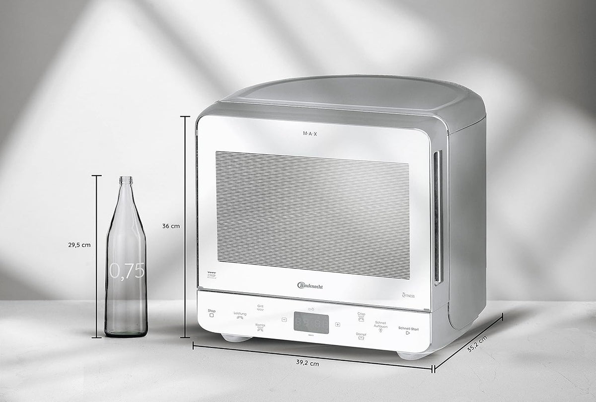 Bauknecht MW 39 WSL / Kombination Grill und Mikrowelle / Crisp Funktion / 700 W / 13 L Garraum / Super-Kompakt Design / Dampfgarfunktion / Schnellauftau-Funktion, Weiß/Silber