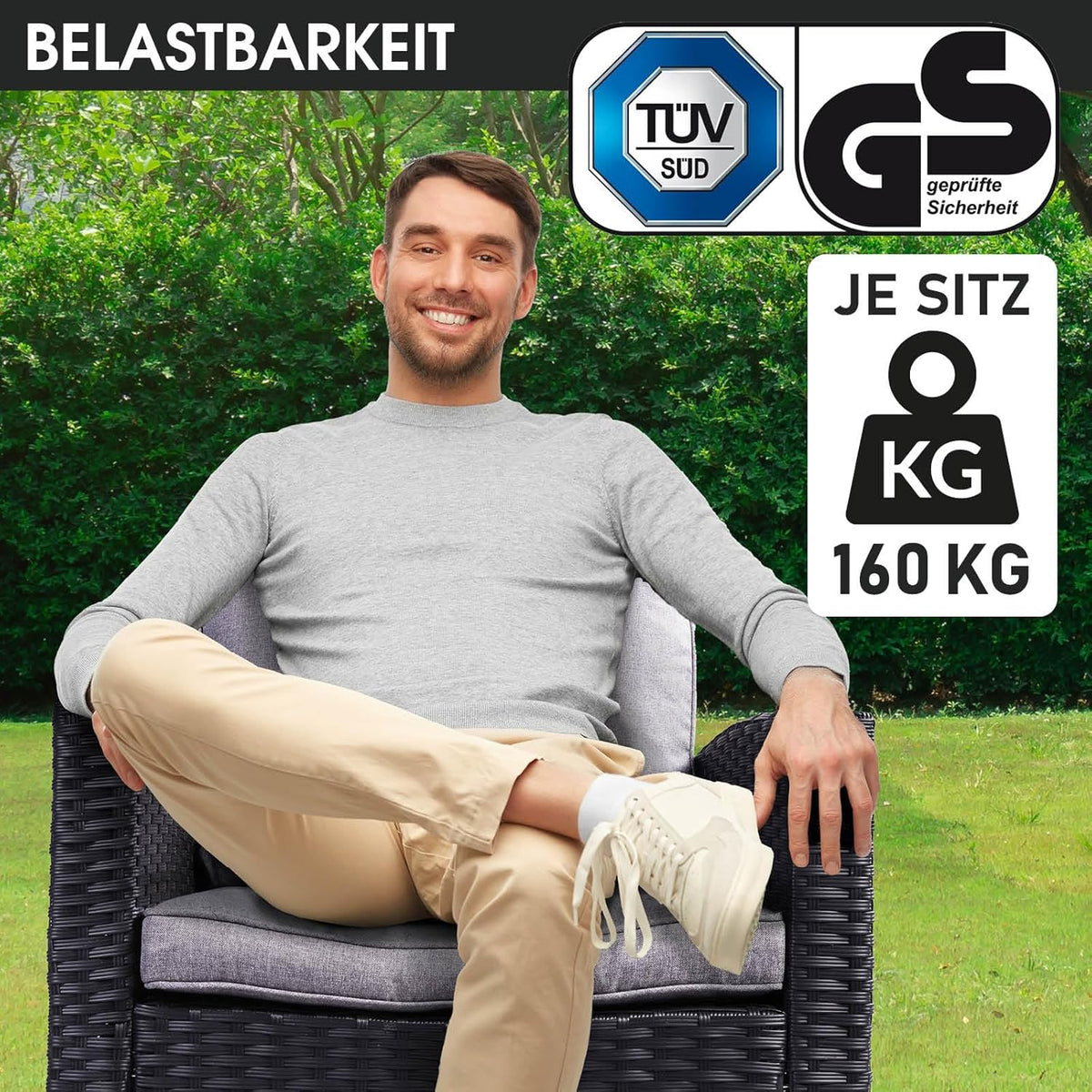 BRAST® Gartenmöbel Set Hacienda | bis zu 10 Personen viele Farben | inkl. Kissen & Abdeckung | TÜV geprüft | Outdoor Loungemöbel Sitzgruppe Essgruppe Garnitur | Schwarz/Grau
