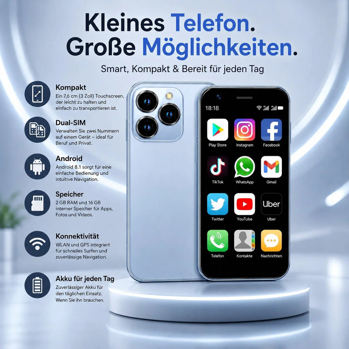 Mini Handy mit 3 Zoll Touchscreen | Kleinvolt