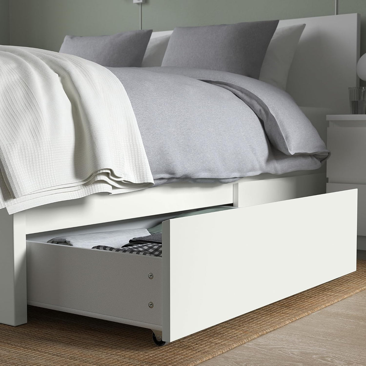 IKEA MALM Bettgestell, hoch, mit 2 Aufbewahrungsboxen, 140 x 200 cm, Weiß/Luröy