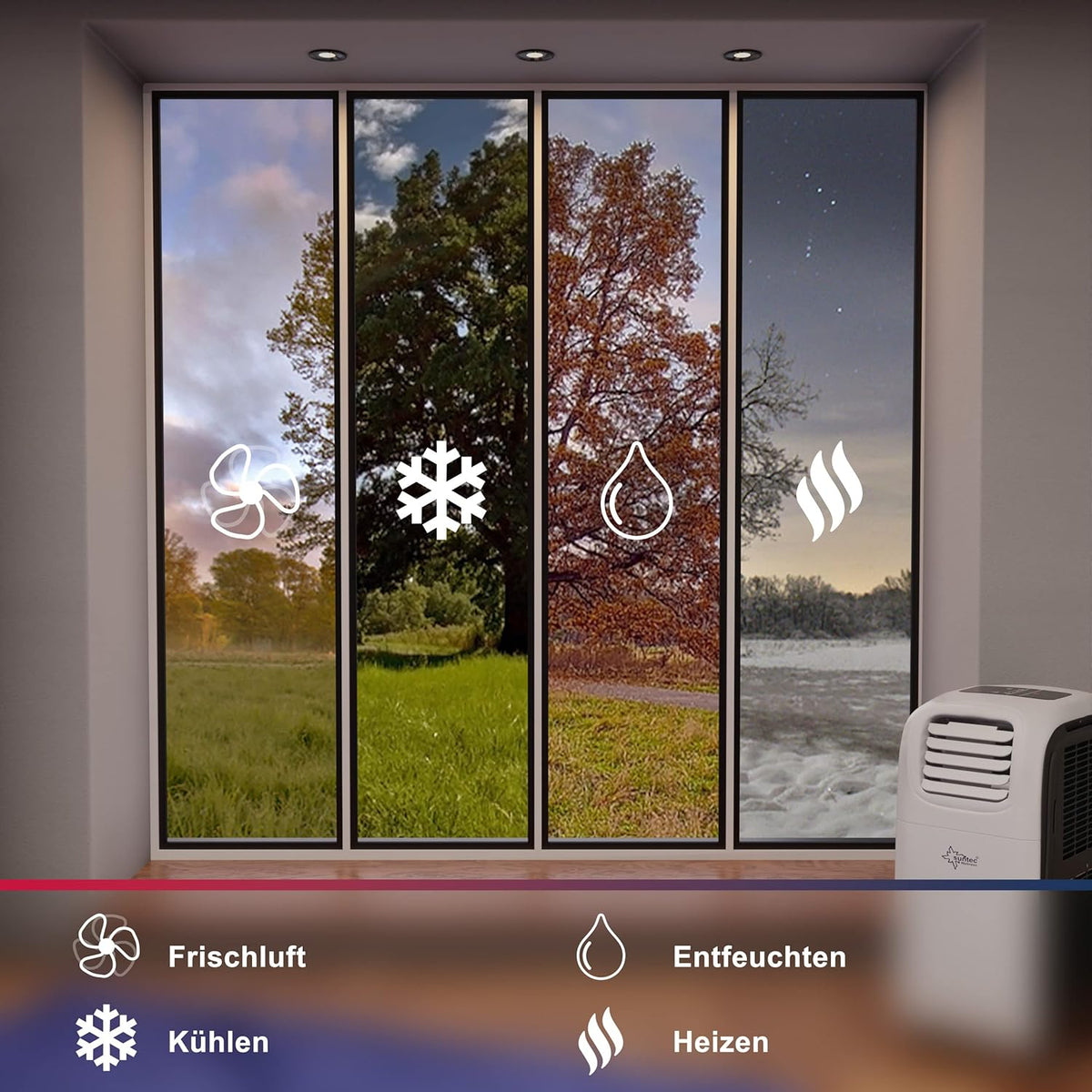 SUNTEC Mobiles Klimagerät Transform 14.000 Eco R290 APP – Klimaanlage mobil und leise mit Smart App Steuerung – Entfeuchter für Räume bis 70 qm – Mobile Kühlung & Heizung für zuhause – 14.000 BTU