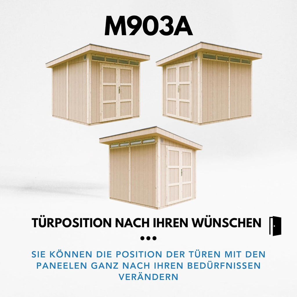 Gartenhaus Premium Qualität 5,9m² - L279xW293cm- All-Inclusive-Set mit Boden, Bitumen-Dachziegeln, Farbset- Hochwertiger Geräteschuppen aus Holzwerkstoffplatten LP Smartside - M903A Redwood RED