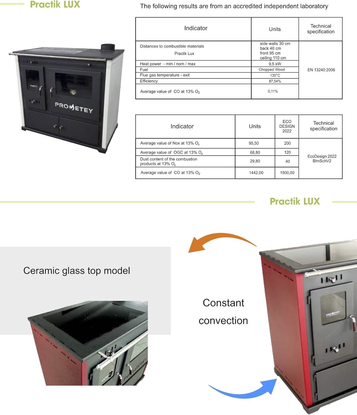 Kaminofen mit Backfach und Herdplatte Practik Lux Holzofen 9,5 kW Kamin Ofen Dauerbrandofen Werkstattofen Schwedenofen Hüttenofen Heizofen