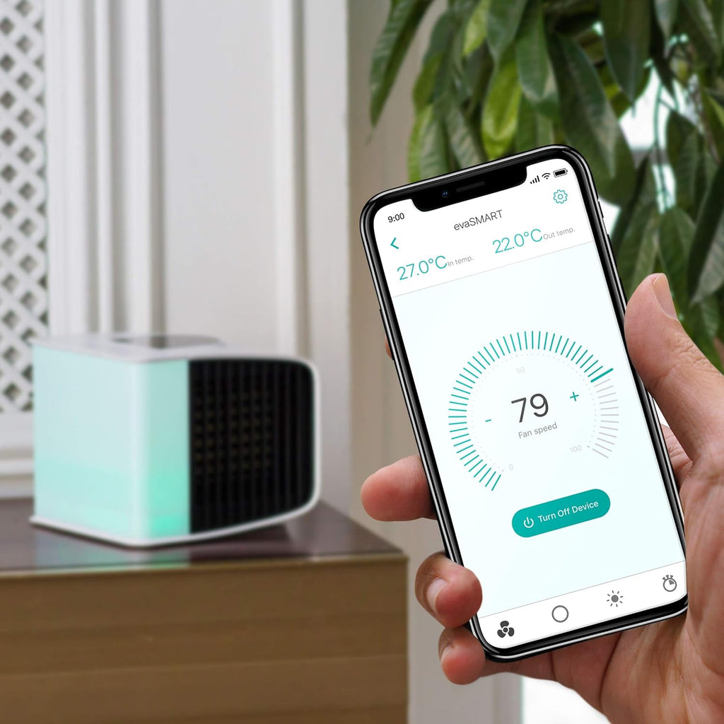 Kühlventilator für Schreibtisch – Tragbare Klimaanlagen – Kleiner Eisventilator für Zelt – Mini-Sumpfkühler – Verdunstungsluftkühler, Evasmart Weiß