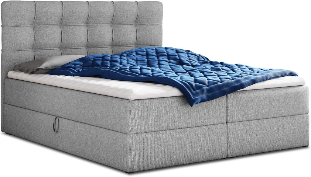 Sofnet Boxspringbett Best mit 2 Bettkästen, Doppelbett mit Bonell-Matratze und Topper, Polsterbett, Bett, Bettgestell, Stilvoll, Schlafzimmer (Grau (Inari 91), 140 x 200 cm)
