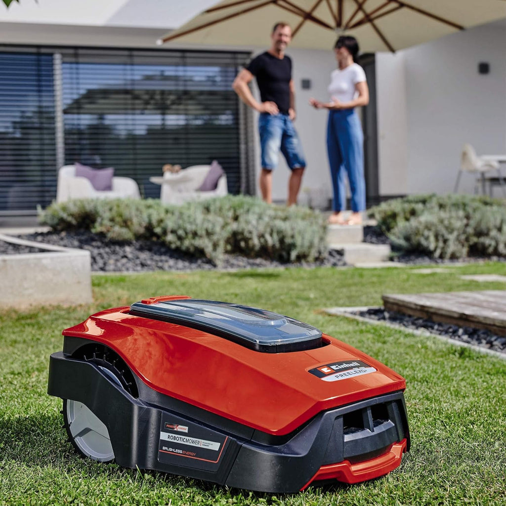Einhell Roboter-Rasenmäher FREELEXO 900 LCD BT (Lithium-Ionen, 18 V, bis zu 900 m², Multizonenmäher, Bluetooth App-Steuerung, für Steigung von bis zu 35%, inkl. PXC-Batterie und Installationszubehör)