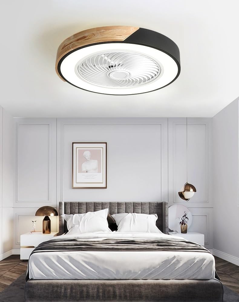 Holz Deckenventilator mit Beleuchtung LED Licht, Moderne Invisible Fan Deckenleuchte Dimmbar, Timer Leise Ventilator lampe, Deckenlampe für Wohnzimmer Schlafzimmer Kinderzimmer
