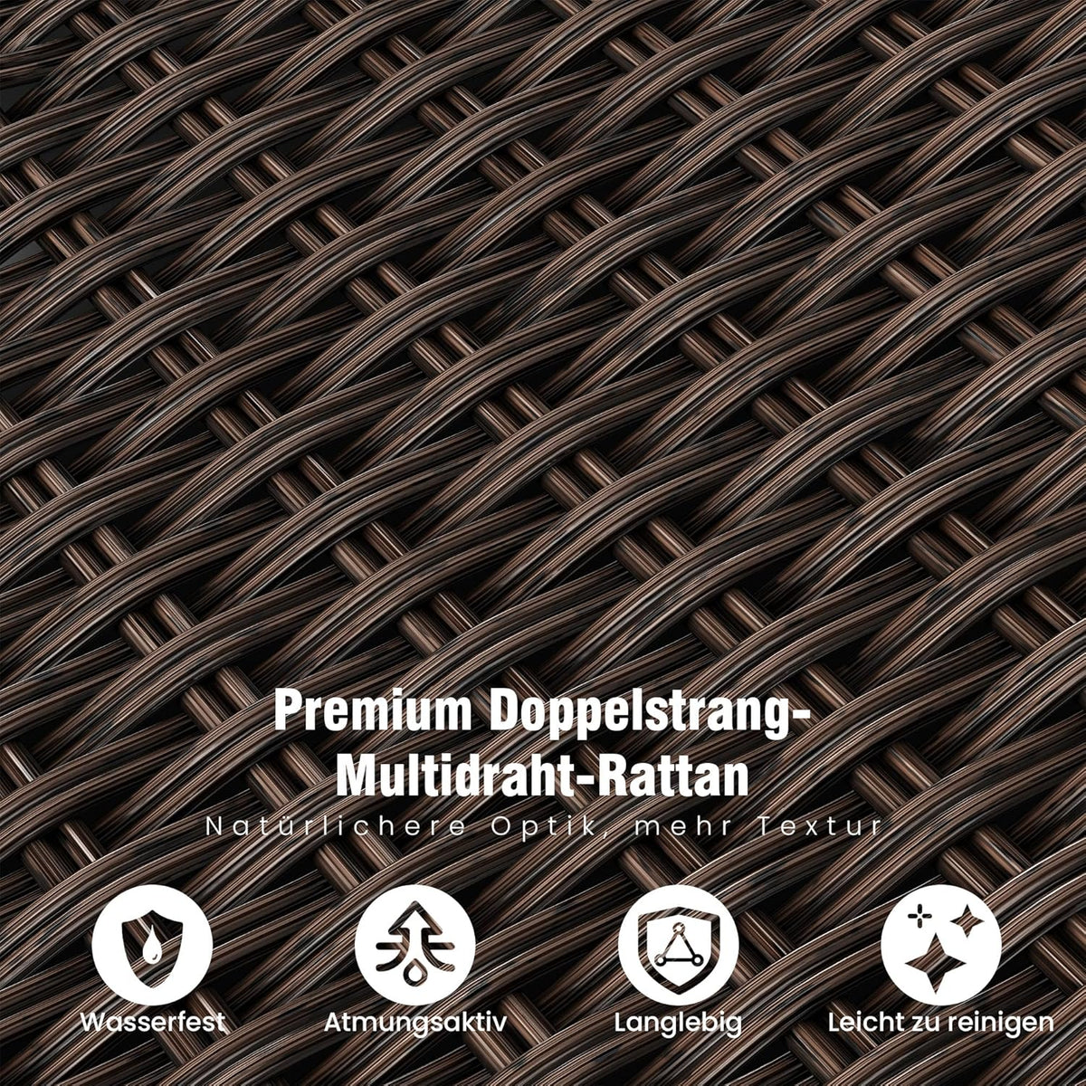 Amopatio Relaxliege Liegesessel, Rattan Sonnenliege mit Verstellbar Rückenlehne und Klapptisch, Outdoor Gartensessel wetterfestes, für Terrasse, Garten, Balkon – Beige & Braun