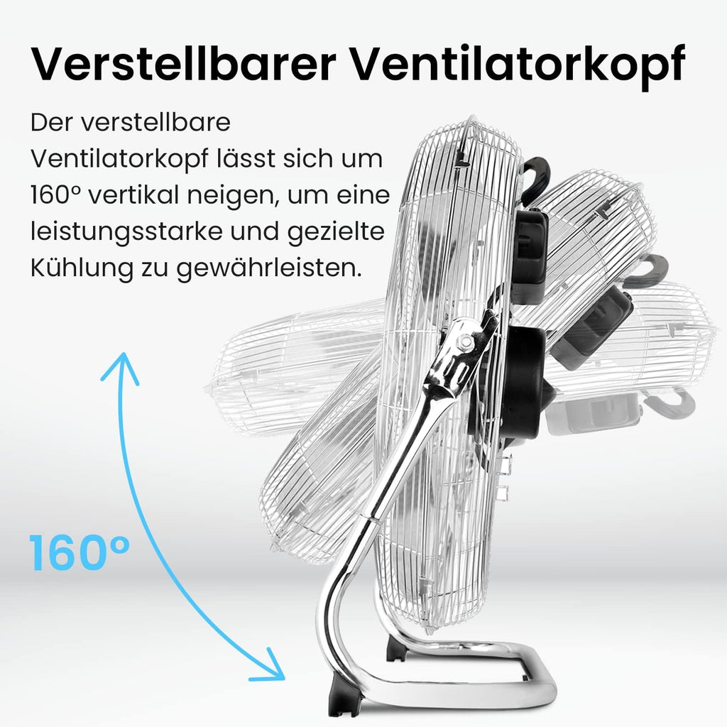 Pro Breeze 50 cm Bodenventilator aus Chrom, Ventilator mit 3 Geschwindigkeitsstufen und verstellbaren Ventilatorkopf - Windmaschine für Fitnessstudio oder Werkstatt