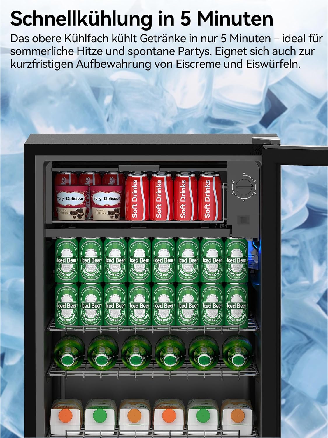 Devoko Getränkekühlschrank mit Glast,93L Minikühlschrank,mit RGB LED Lichtern,verstellbare Einlegeböden, Indoor/Outdoor,für zu Hause, Büro, Partys & Gastro,Minibar, Kühlschrank Schwarz