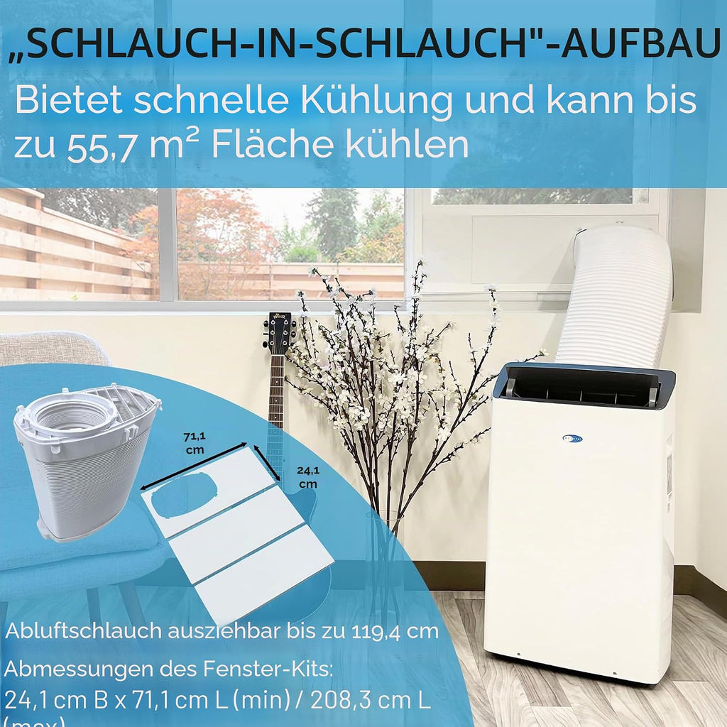 Whynter ARC-1230WN 14.000 BTU (12.000 BTU SACC) NEX Inverter Dual Schlauch Cooling Mobile Klimaanlage, Luftentfeuchter und Ventilator mit intelligentem WLAN, bis zu 600 Quadratfuß in Weiß