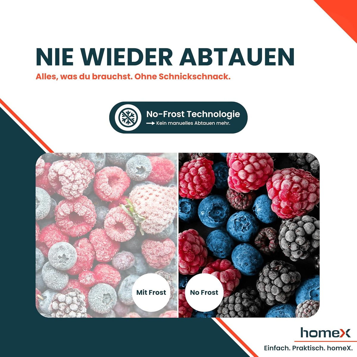 homeX Gefrierschrank NoFrost, Tiefkühlschrank groß - 161L Nutzinhalt, 4-Sterne Gefrieren, Freezer No Frost, Gefrierschränke freistehend, Super-Frost-Funktion, leise 39 dB, silber, FSN1611E-S
