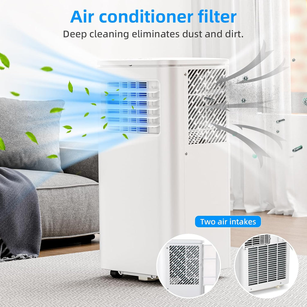 Antarctic Star 8000 BTU Tragbare Klimaanlage, 4-in-1 AC-Einheit mit Kühlung, Luftentfeuchter & Lüftermodi, Schlafmodus, 24H Timer & Fernbedienung, bewegliche Räder & Fensterinstallationsset