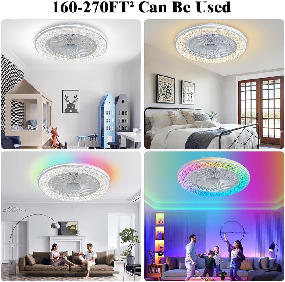 Smarte Deckenventilator mit Beleuchtung Kompatibel mit Alexa und Google Assistant RGB Deckenleuchte mit Ventilator Dimmbar mit Fernbedienung Leiser Fan Deckenlampe für Schlafzimmer Wohnzimmer Ø50CM