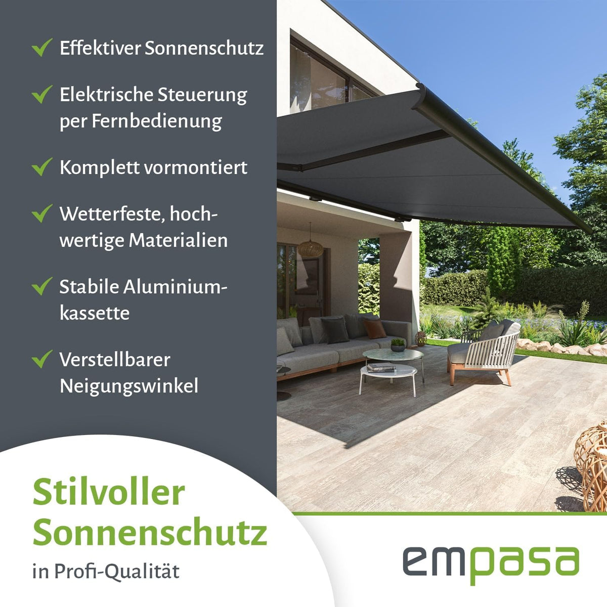 empasa elektrische Vollkassettenmarkise 'Profi' Kassettenmarkise Gelenkarmmarkise Markise Sonnenmarkise Sonnenschutz komplett vormontiert, Farbe:anthrazit, Größe:4 x 3 m