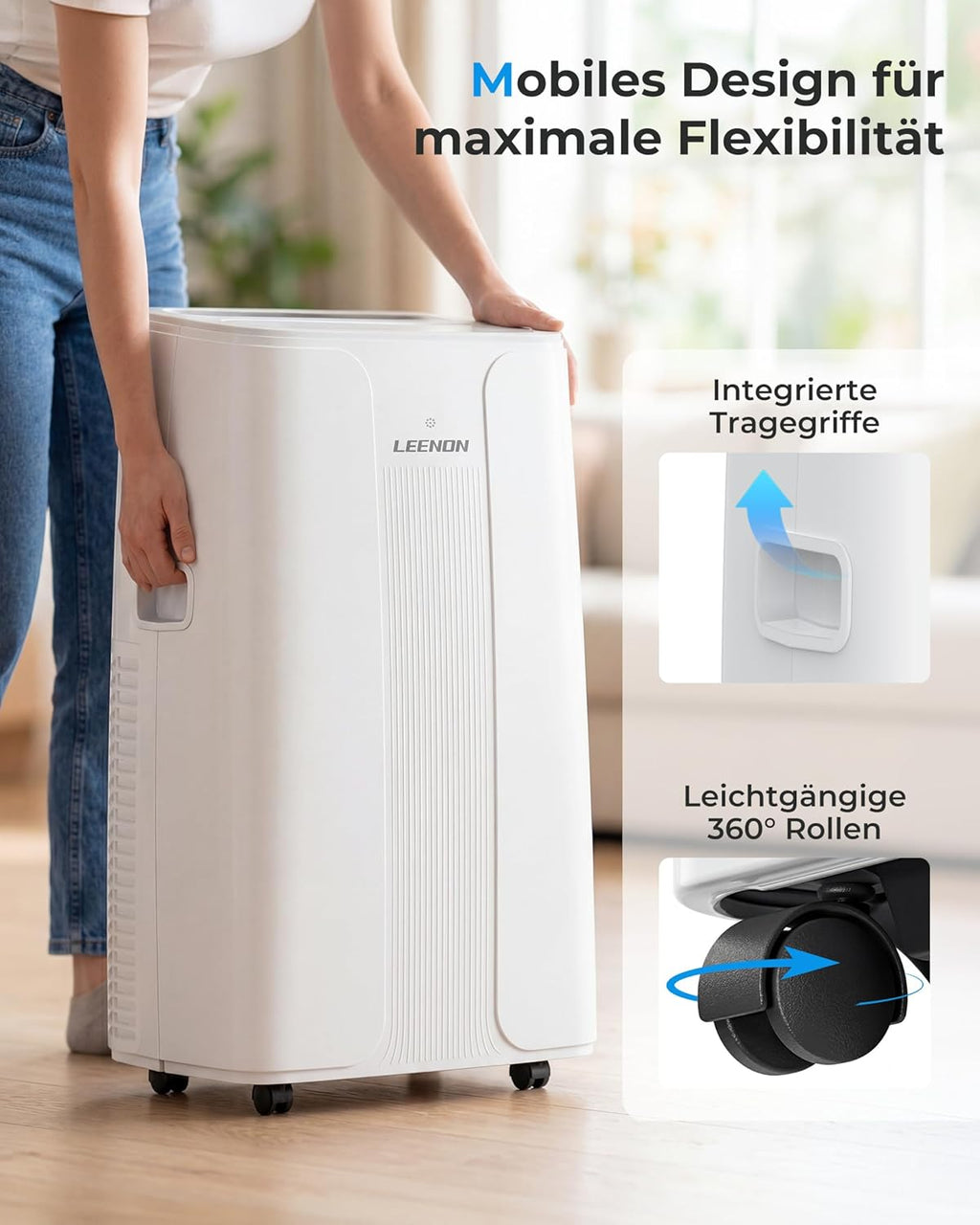 LEENON 14000 BTU Klimaanlage Mobil Klimagerät, 4 in 1 Kühlen Entfeuchten Lüftermodus Schlafmodus, Mobile Klima mit Abluftschlauch, Fernbedienung/24h Timer, Auto-Swing Air Conditioner, Für bis 50m²