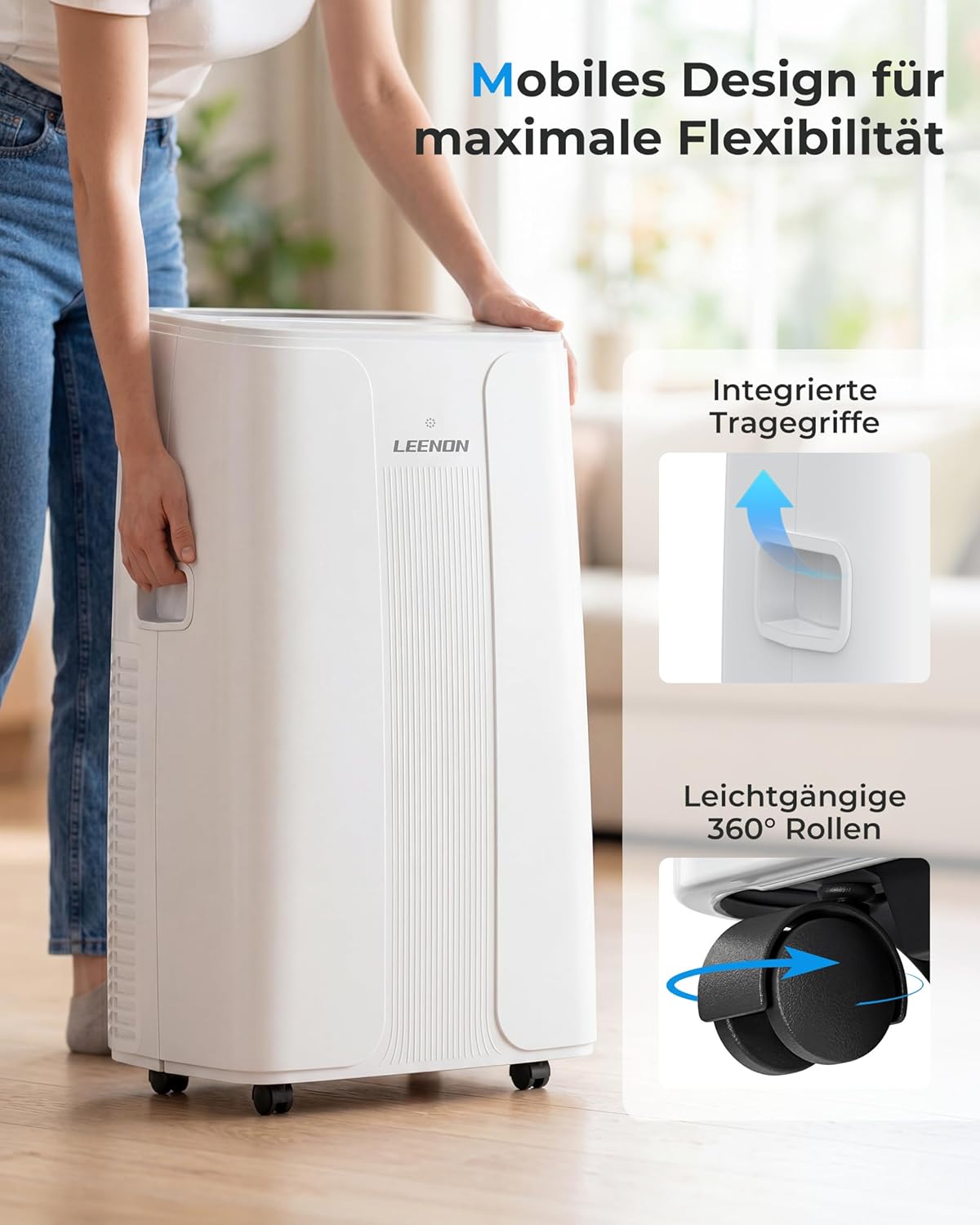 LEENON 14000 BTU Klimaanlage Mobil Klimagerät, 4 in 1 Kühlen Entfeuchten Lüftermodus Schlafmodus, Mobile Klima mit Abluftschlauch, Fernbedienung/24h Timer, Auto-Swing Air Conditioner, Für bis 50m²