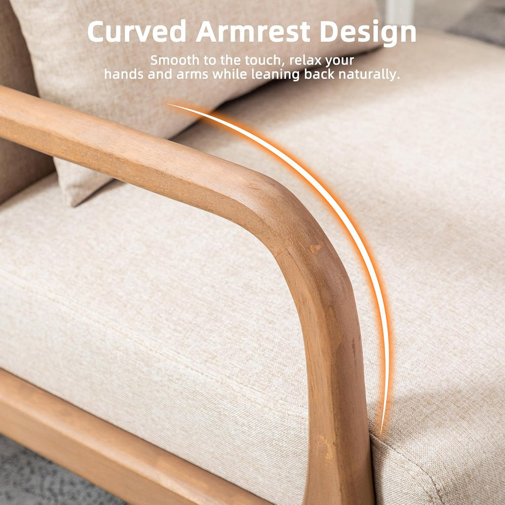 EBELLO Accent Sessel mit Kissen, Mid-Century Moderner Polstersessel für Wohnzimmer, Ohrensessel mit Holzrahmen & Armlehnen, Lesesessel bis 150kg belastbar, Beige