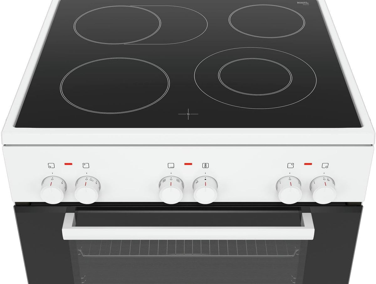Bosch HKR39C250 Serie 4 Elektro-Standherd, 60 cm breit, EcoClean Direct Reinigungshilfe, 3D Heißluft Backen auf 3 Ebenen, LED-Display-Steuerung, erweiterbare Kochzone für großes Kochgeschirr