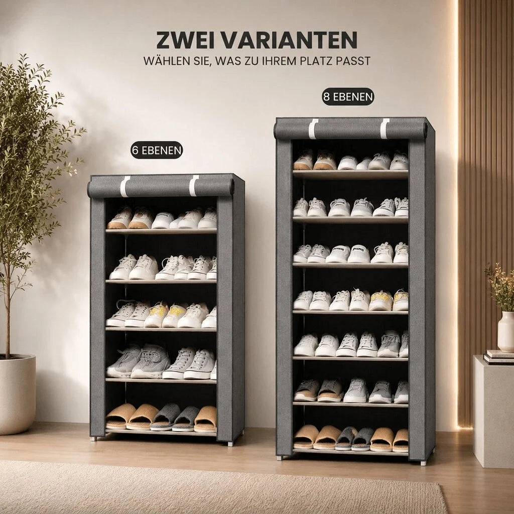 Freistehender Schuhschrank mit Stoffbezug | Schuhvitrine