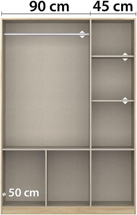 Rauch Möbel Celle Schrank Drehtürenschrank in Weiß/Hochglanz Weiß, 3-türig mit 6 Schubladen, inkl. Zubehörpaket Basic 1 Kleiderstange 2 Einlegeböden, BxHxT 136x197x54 cm