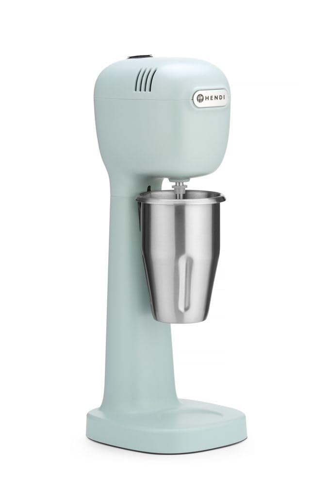 HENDI Milchshake Maker, Inkl. 2 Mixbechers (Edelstahl und Polykarbonat) und 4 austauschbaren Rührwerken, Drink mixer, Frappés, Getränkemixer, 230V/400W, 170x196x(H)490mm, Karamell