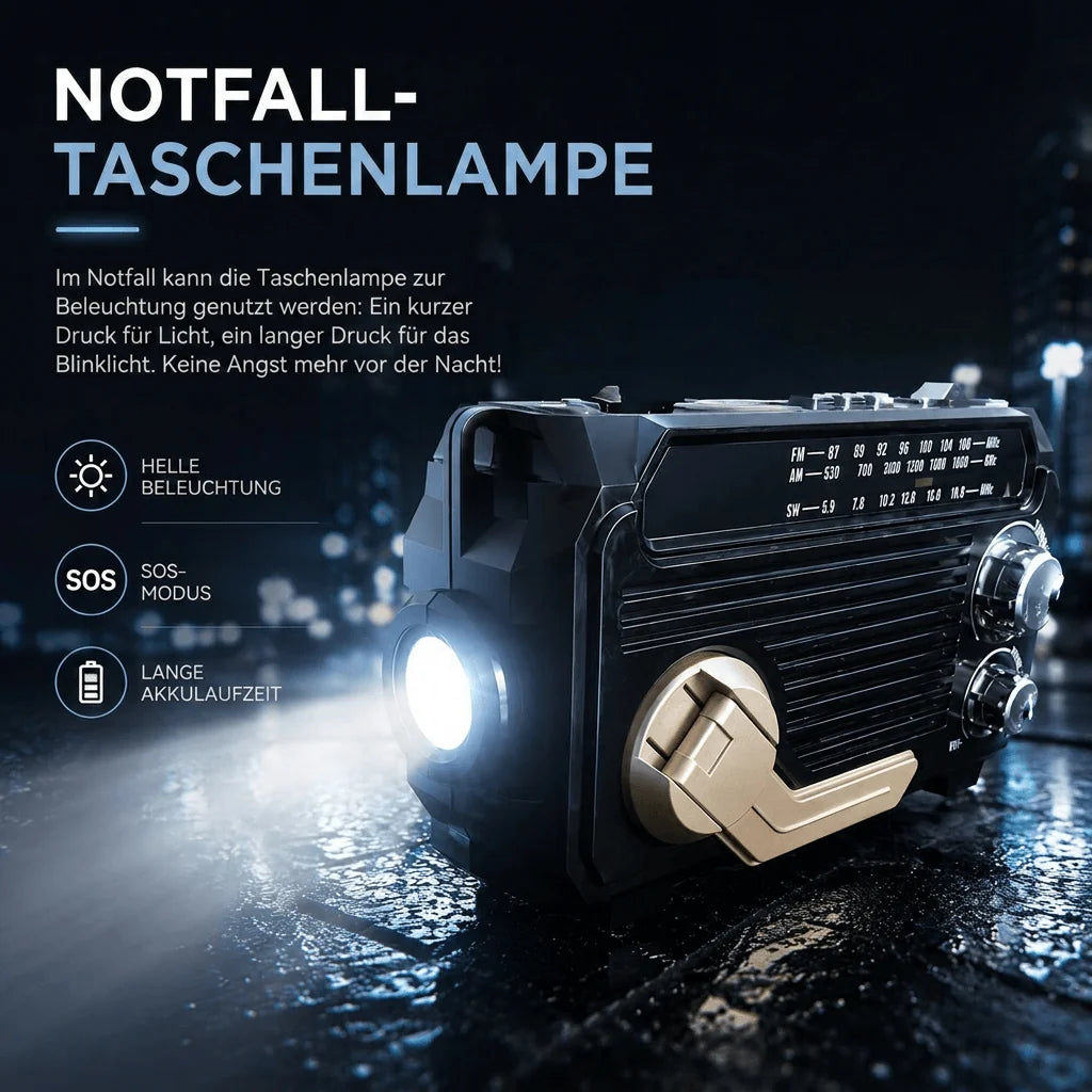 Notfallradio mit Handkurbel und Solarladung | Sturmkurbel
