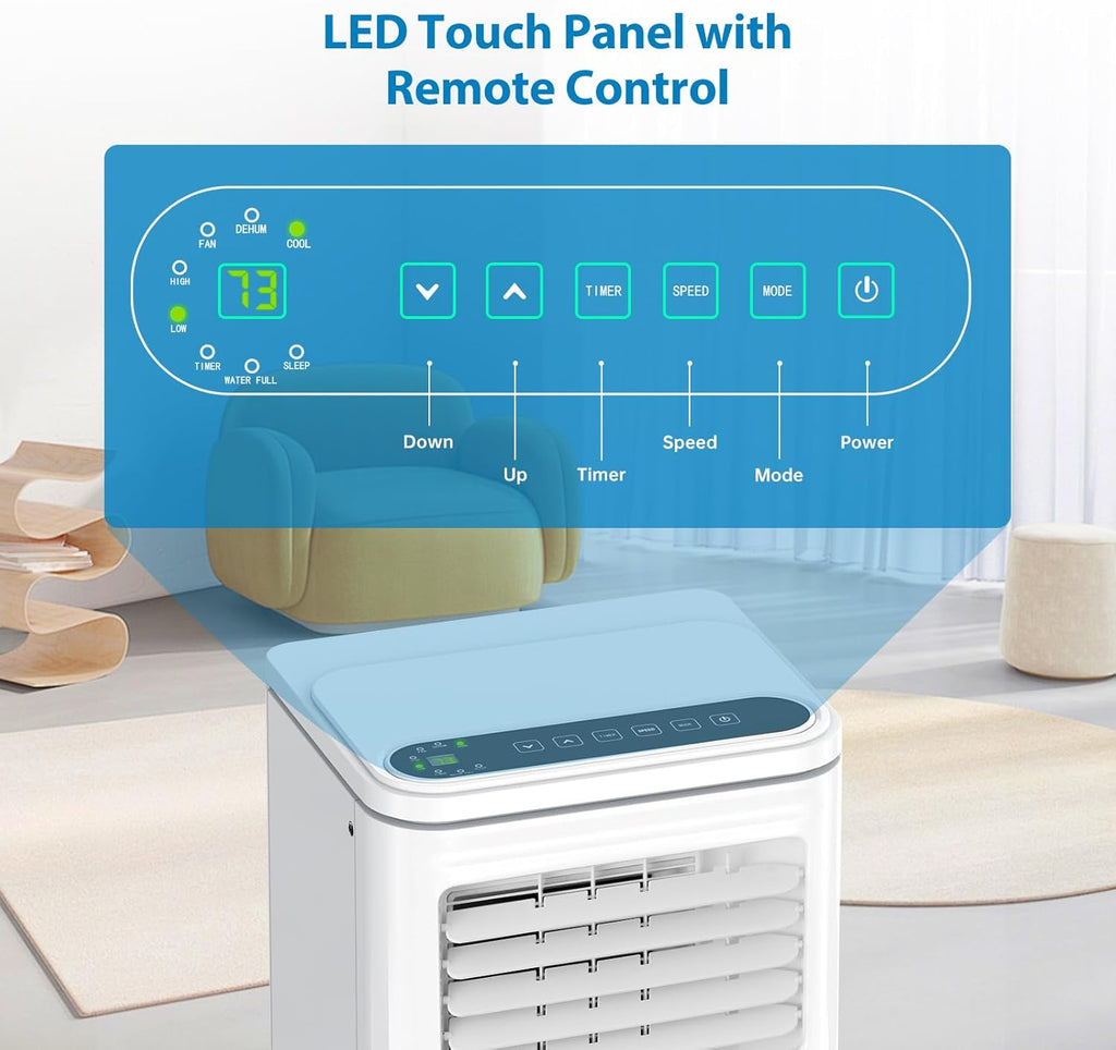 Tragbare Klimaanlage, 8000 BTUs 3-IN-1 Leise AC Einheit mit Fernbedienung, Tragbare Klimaanlage Eingebauter Luftentfeuchter, Ventilator, Auto, Schlafmodi, Abluftschlauch & Fenster-Kit, Weiß