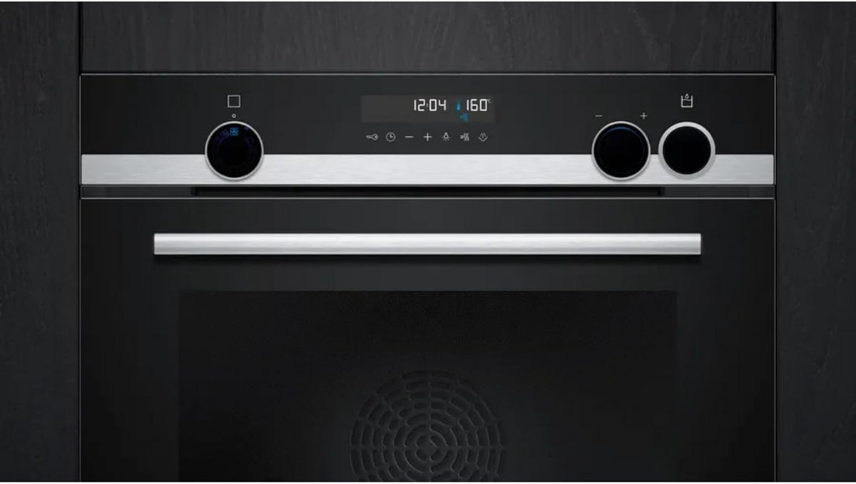 Siemens HR578GFS7F, iQ500 Smarter Einbau-Backofen mit Dampfunterstützung, 60 x 60 cm, Pyrolyse Selbstreinigung, Air Fry, Backautomatik, 3D Heißluft, Inklusive Bratenthermometer und Teleskopauszug